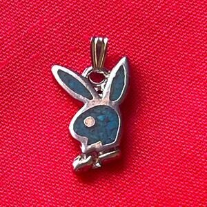 Vintage Silver Playboy Bunny Pendant with Turquoise Inlay‎